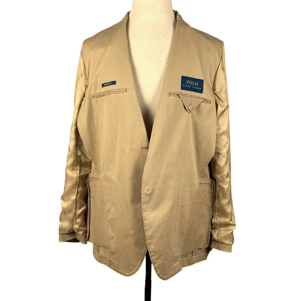 Polo Ralph Lauren Modern Fit Stretch Blazer Mens 44R Tan Beige Cotton Chino NEW